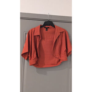 Women's FOREVER 21 Orange Cropped Button Down Shirt, Size L
